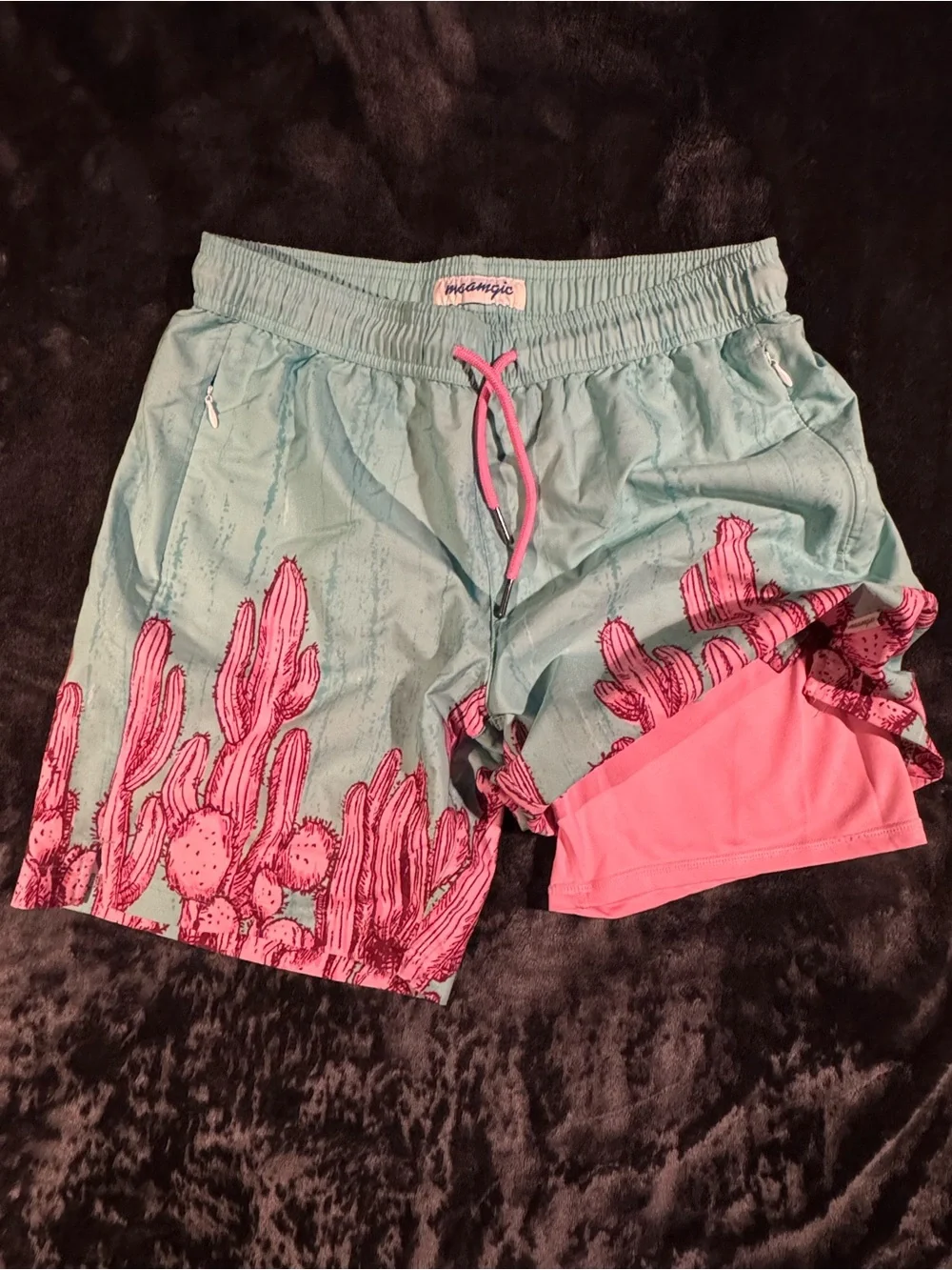 Mint & Pink Cactus Print Women's Athletic Shorts